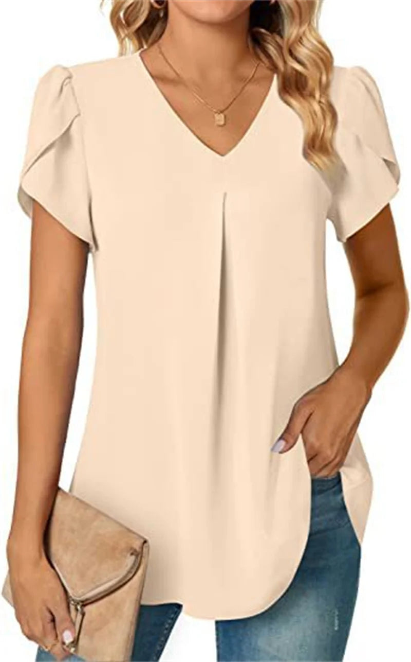 Women V Neck Splice Lace Decoration Pullover Shirt Elegant Botanical Flowers Prints Female Blouse Summer Casual Short Sleeve Top