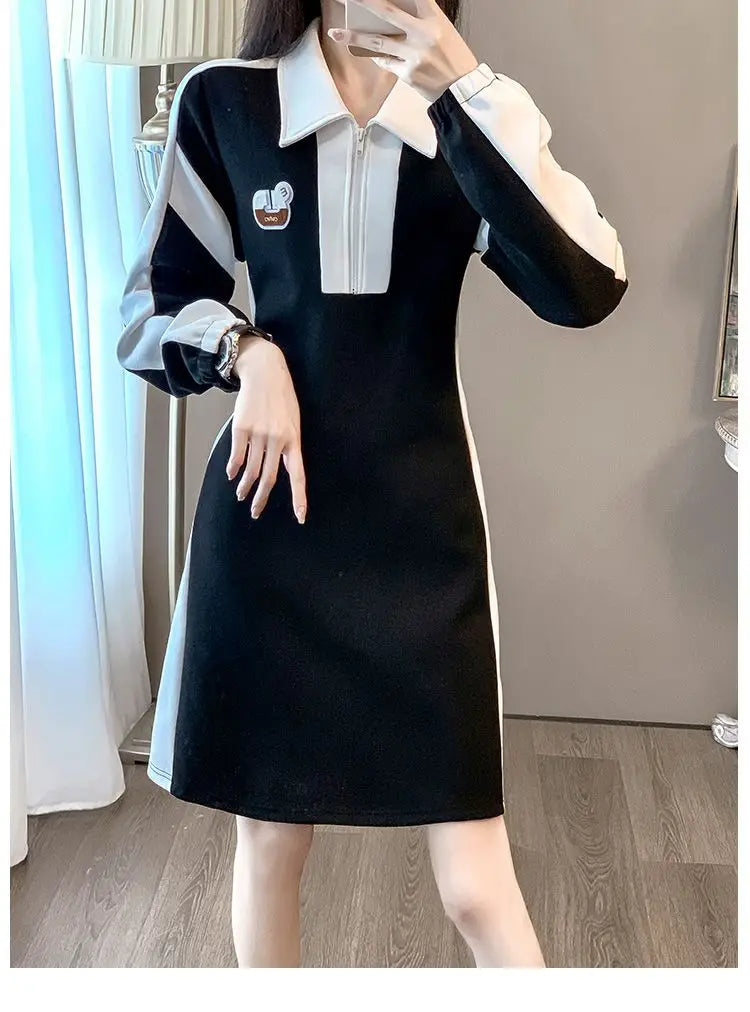 High-end Sweatshirt Dress for Women in Autumn and Winter Waist Slimming Design Niche Plus Velvet Casual Skirt French Style