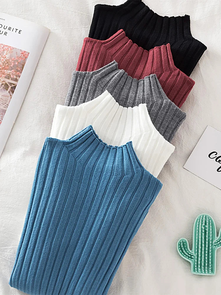 Croysier Pullover Ribbed Knitted Sweater Autumn Winter Clothes Women 2025 High Neck Long Sleeve Slim Basic Woman Sweaters Tops