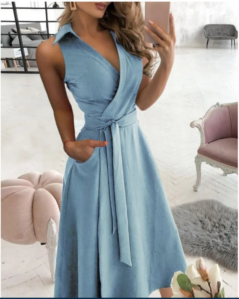 2023 Summer Retro Long Skirt Casual Cross V-neck Polka Dot Print Party Short-sleeved Dress Female Bohemian Beach Holiday Dress