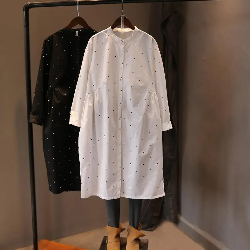 Large Size Women's Spring Clothes Women's New Dress Korean Style Shirt Mid-length Shirt Skirt Women's Loose