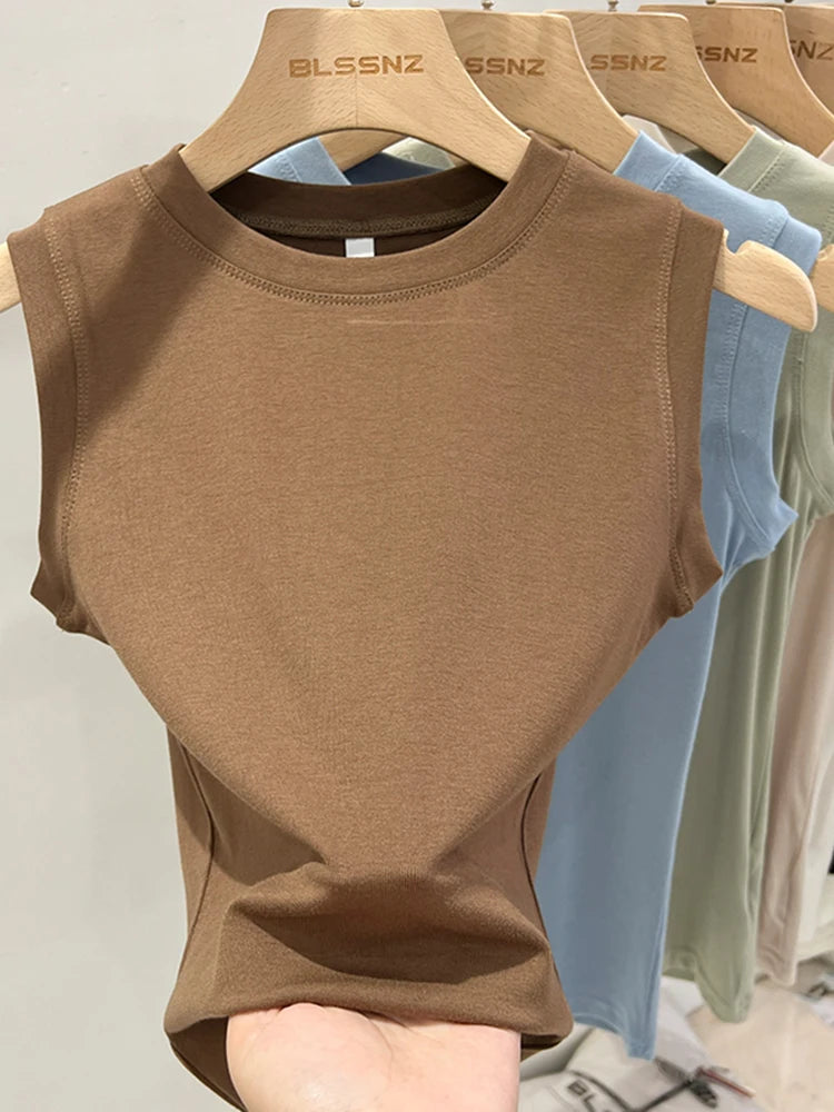 zjaiss 2025 Cotton Tops Neck Summer Basic Shirts White Black Casual Sport Vest Off Shoulder Green Women's Tank Top