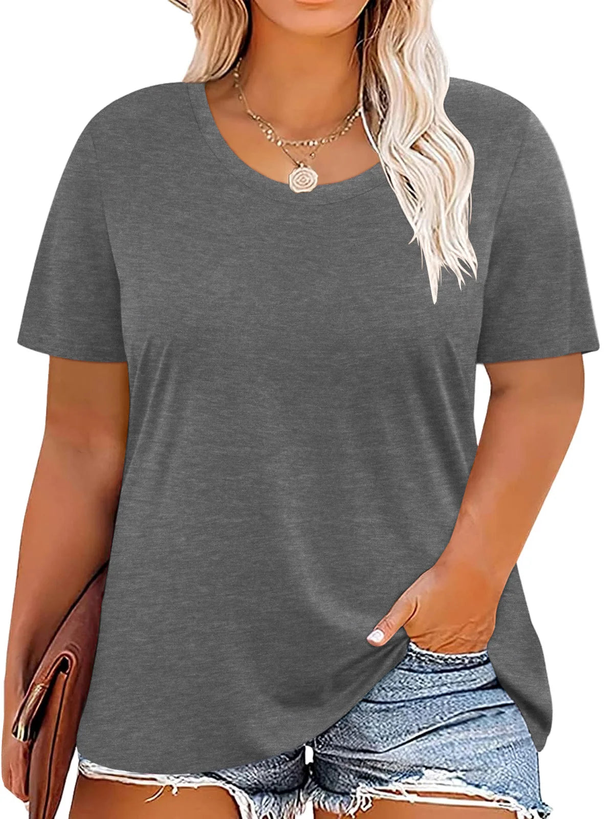 Plus Size Summer T Shirts Women Tops Short Sleeve Round Neck Casual Loose Fit Tee Tshirts Tunic