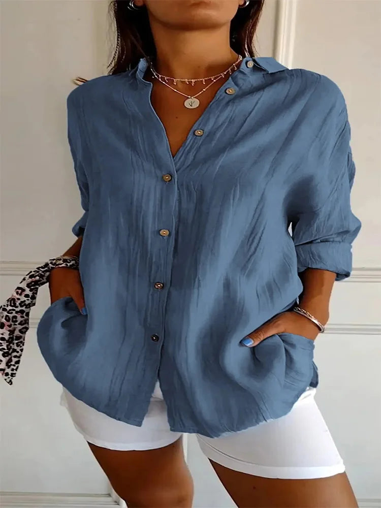 Minimalist Blouse Women's Stand Up Collar Button Long Sleeve Top Spring Autumn Casual Solid Color Clothes