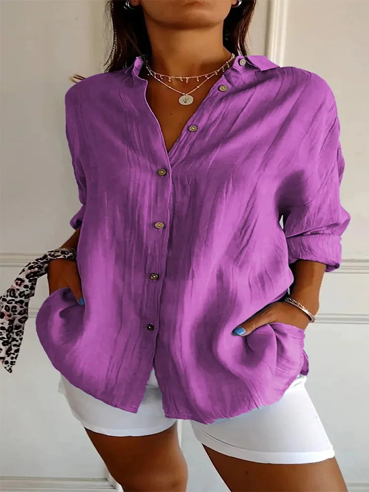 Minimalist Blouse Women's Stand Up Collar Button Long Sleeve Top Spring Autumn Casual Solid Color Clothes