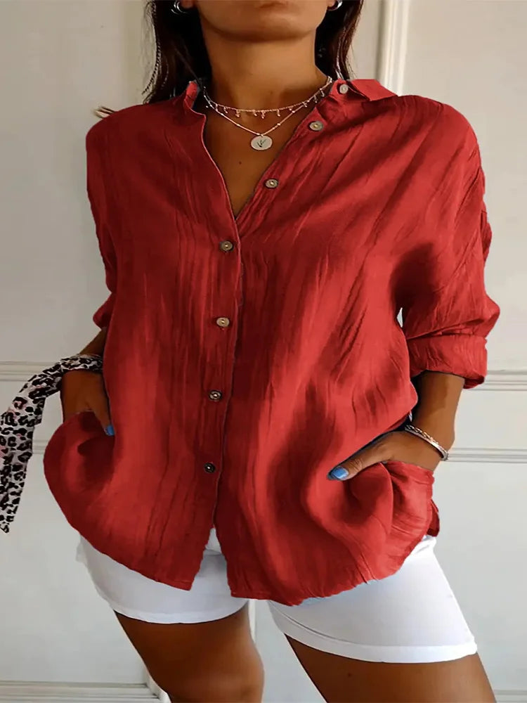 Minimalist Blouse Women's Stand Up Collar Button Long Sleeve Top Spring Autumn Casual Solid Color Clothes
