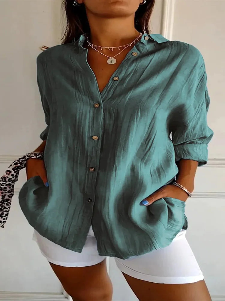Minimalist Blouse Women's Stand Up Collar Button Long Sleeve Top Spring Autumn Casual Solid Color Clothes